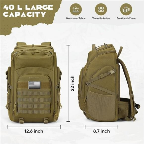 Tactical Backpack 40L Water Resistant Military Hiking Camping Molle Pack - Picture 4 of 7